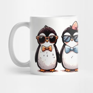 Cute Penguin Trio Graphic Tee for Kids | Adorable Bow Tie Penguin | Light Mug